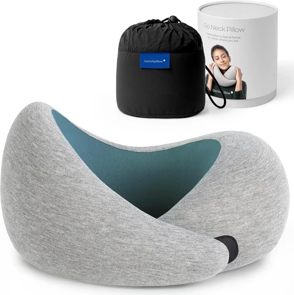 Ostrichpillow Go Neck Pillow - Reisekissen mit Memory Foam, 360º Ergonomisches Design, Asymmetrische Seiten, Reisetasche Inklusive, Waschbarer Modal-Bezug