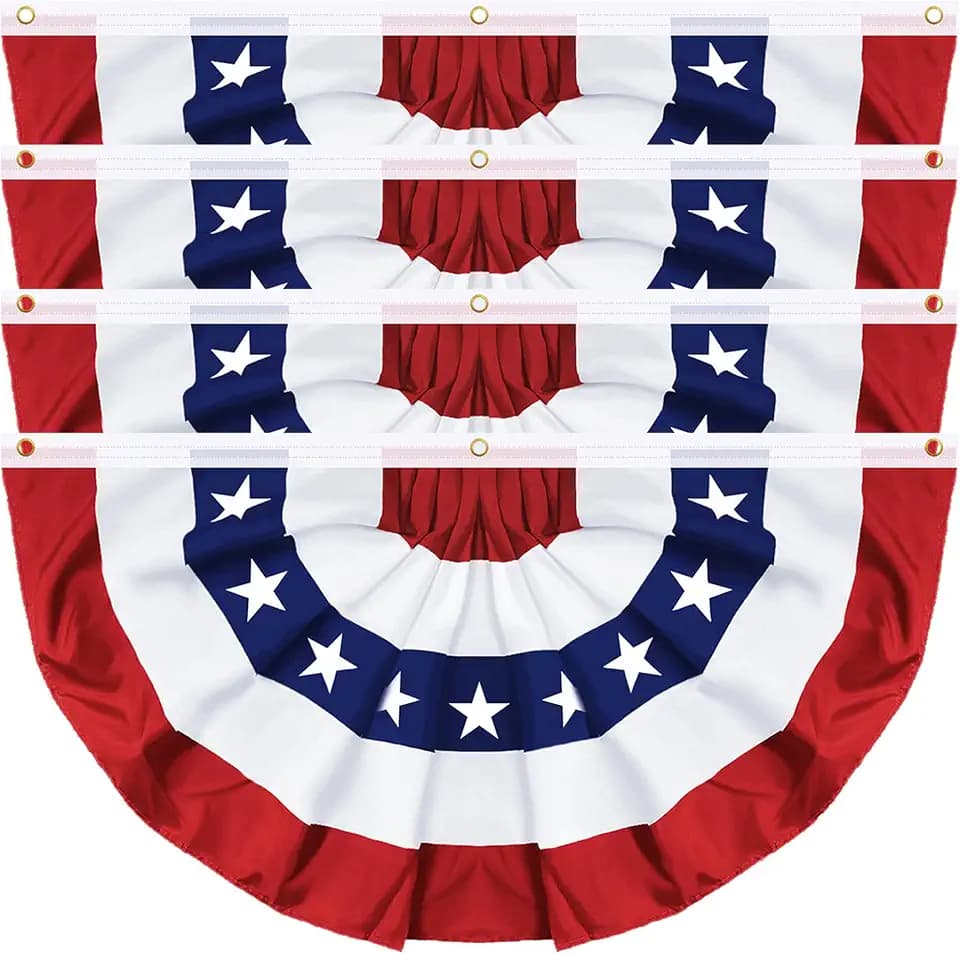 4 Pack 3x6 FT American Bunting Flag, USA Pleated Fan Flag Patriotic Half Fan Banner 4th of July Decorations Outdoor Memorial Day Decor Fourth July Independence Day Outside Red White and Blue Decor