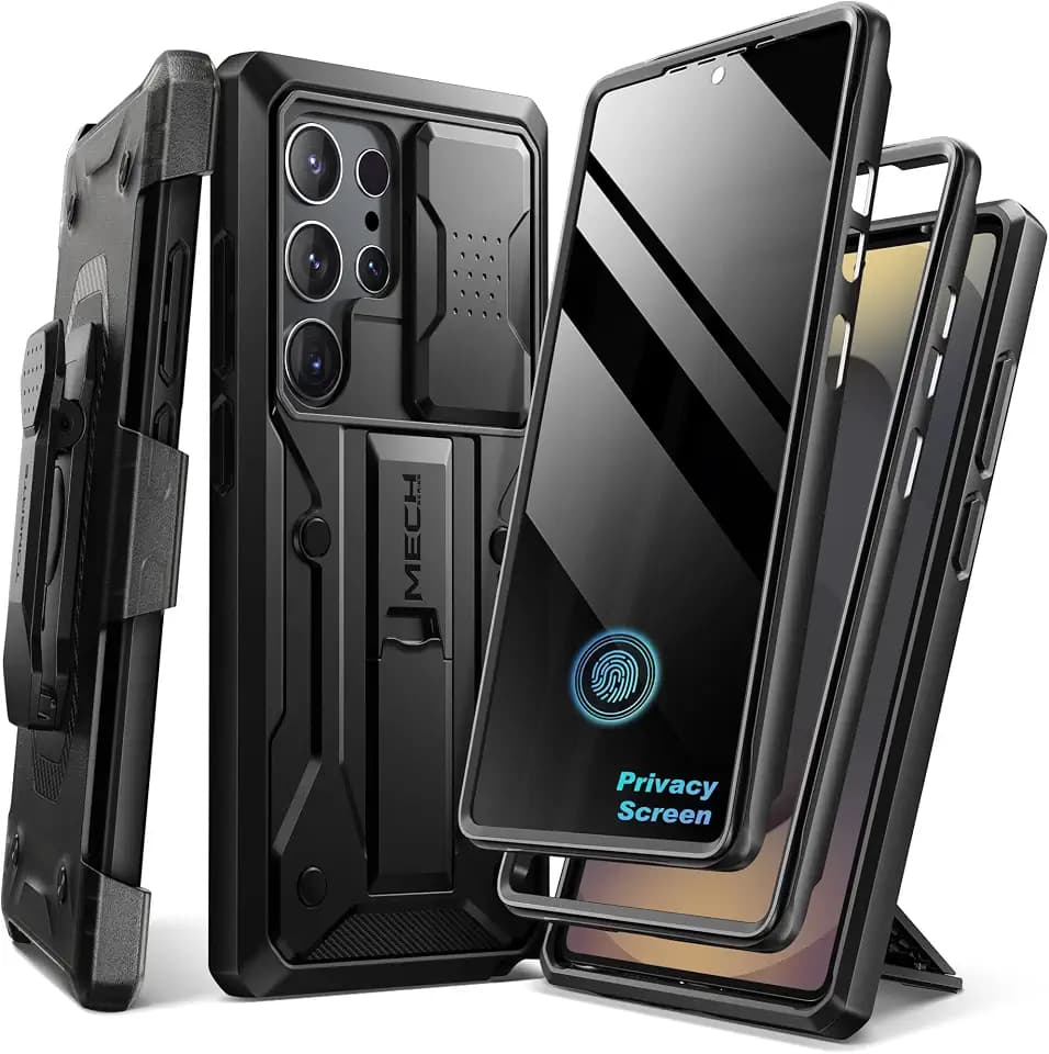 TONGATE for Samsung Galaxy S24 Ultra Case, 2 Front Frames & Stand, Black