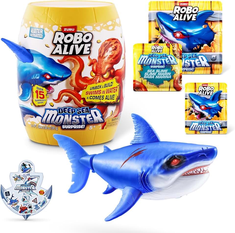 Robo Alive Deep Sea Monster Surprise (Shark) by ZURU, Surprise Unboxing and Electronic Animal Toy for Boys