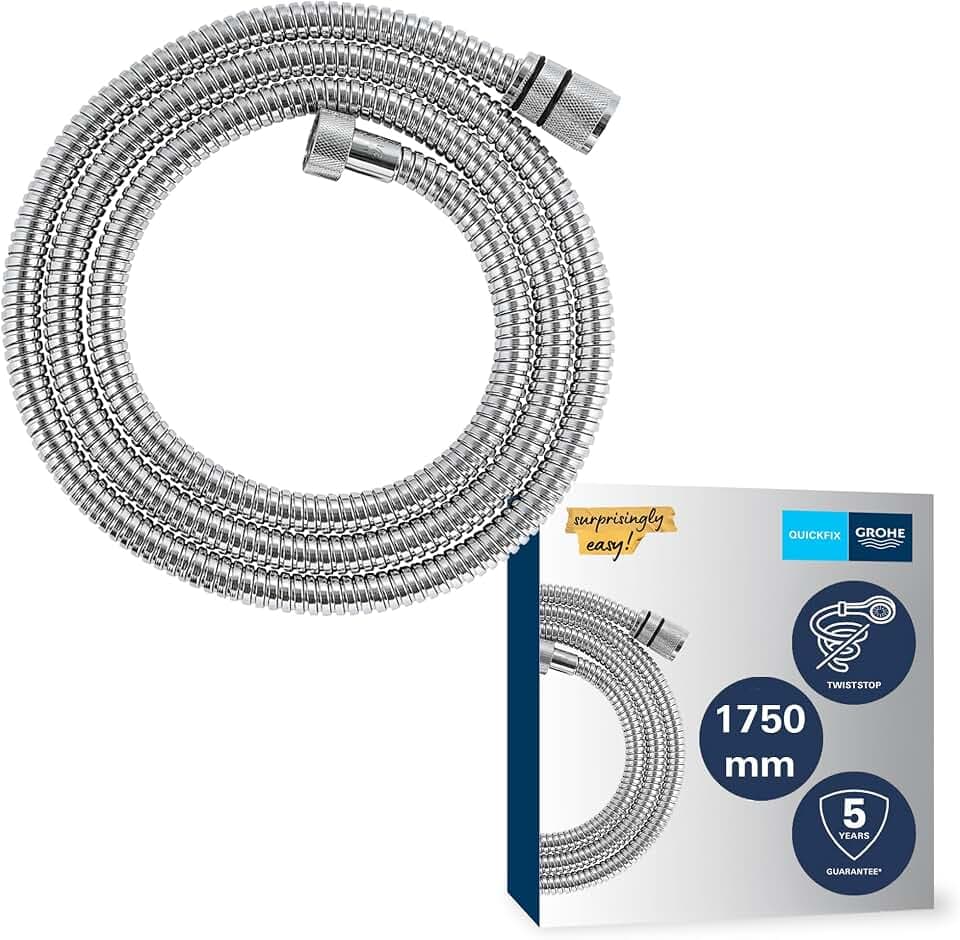 GROHE Vitalioflex, Duschschlauch aus Metall 1,75m (flexibler knickfester Brauseschlauch für die Dusche, druckbeständig, universaler Anschluss, keine Dichtungsringe notwendig), chrom, 22100000