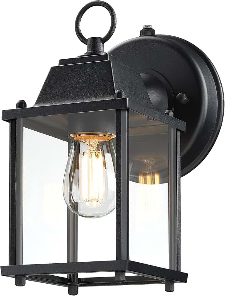 LIT-PaTH Outdoor Wall Light Fixture, Aluminum Glass, Black, 1 Pack