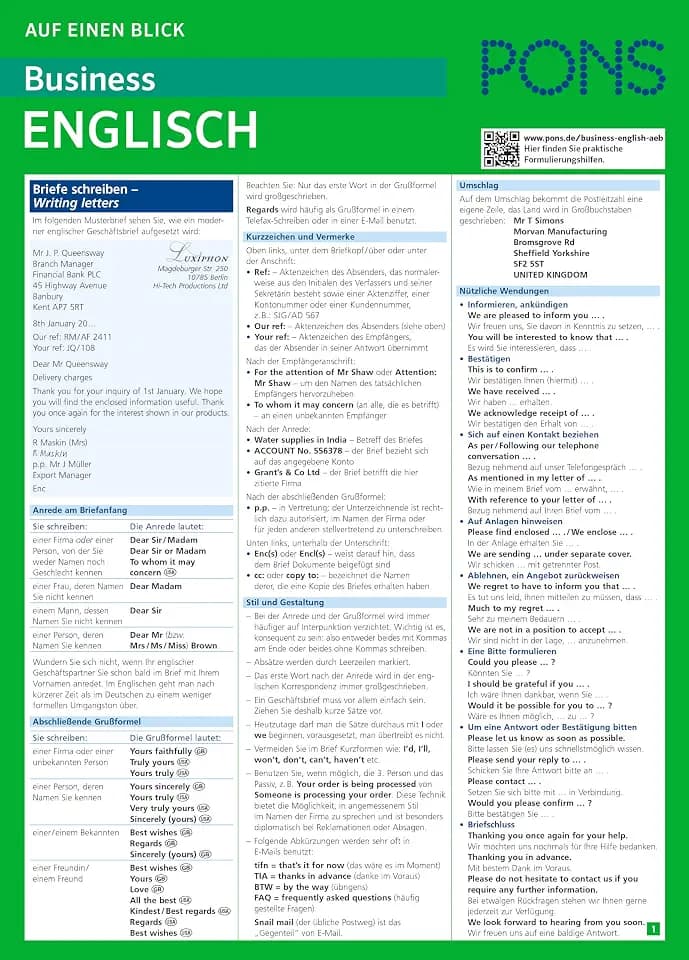PONS Business English auf einen Blick: Die kompakte Übersicht für den Büroalltag (PONS auf einen Blick)