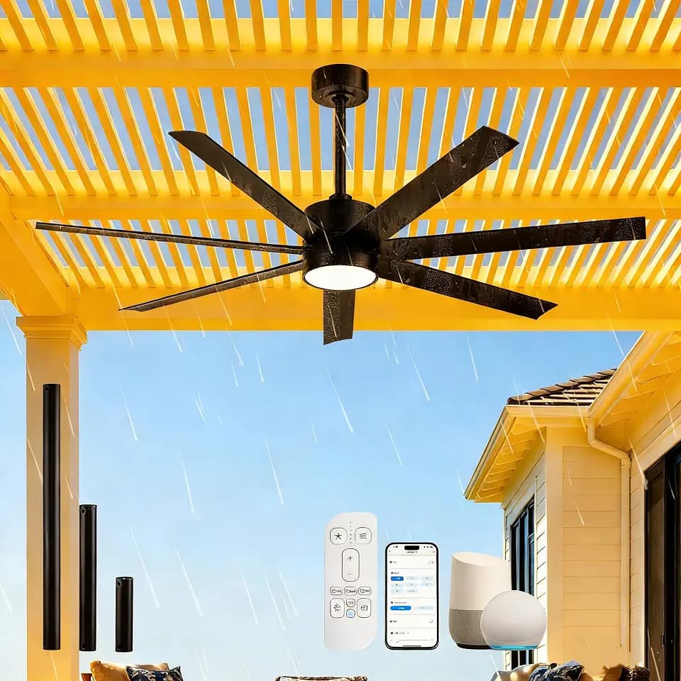 56'' Wet Rated Outdoor Ceiling Fan with Light, All-Weather Waterproof,Black