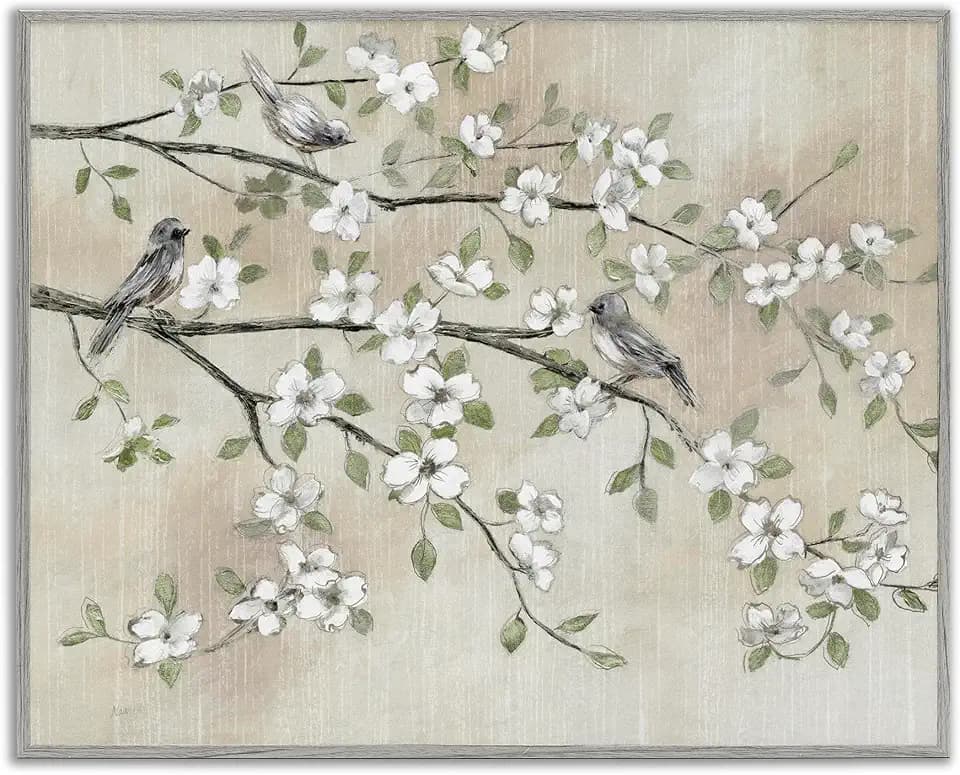 Cherry Blossom Birds Branches Floral, 16 x 20 Inch Framed Giclée Print