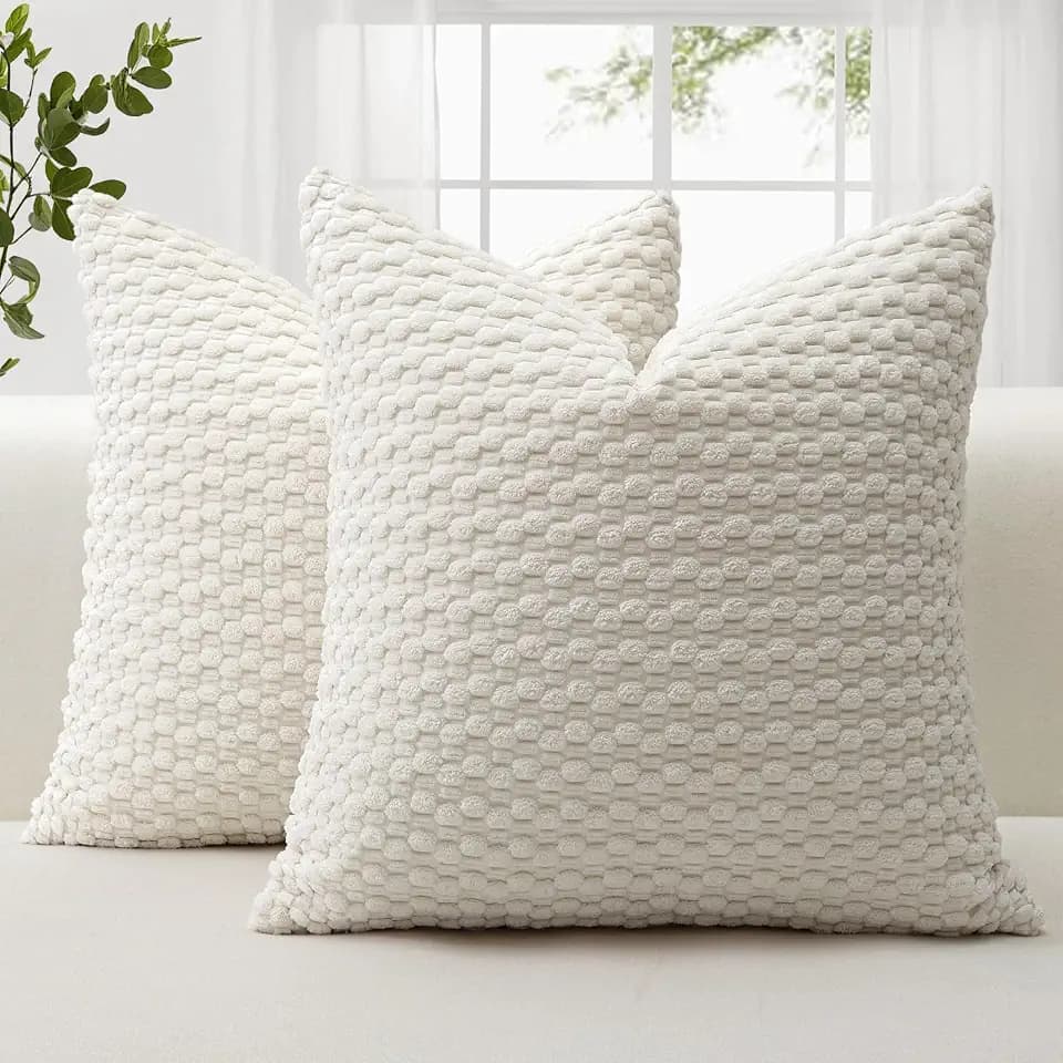 JOTOM 2er Set Cord Kissenbezüge, 3D Bubble Texture Boho Zierkissenbezug Dekorative Sofakissen Dekokissen Kordsamt Kissenbezug Deko Kissenhülle für Couch Sofa Wohnzimmer (50x50cm, Creme Weiß)