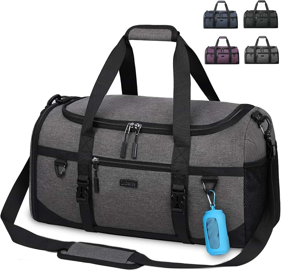 Lubardy Sporttasche Reisetasche Groß 40L Wasserdicht mit Sporthandtuch Schuhfach Nassfach Weekender Schwimmtasche Trainingstasche Damen Herren Gym Bag Grau