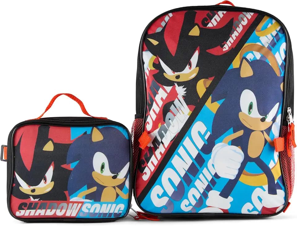 AI ACCESSORY INNOVATIONS Sonic The Hedgehog & Shadow 2 Piece Backpack Set, Boys & Girls 16" School Bag, Black