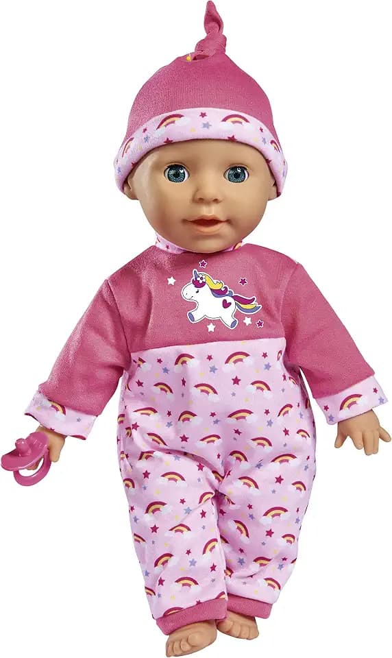 Simba 105140060 - Laura Kitzel Baby, Weichkörperpuppe mit Regenbogenstrampler, macht 25 Babylaute, 38cm, Babypuppe ab 2 Jahre