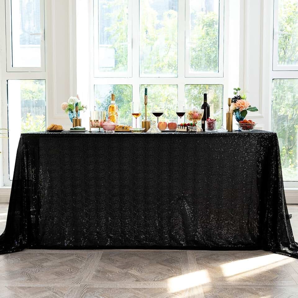 Black 90x132 inch Sequin Tablecloth
