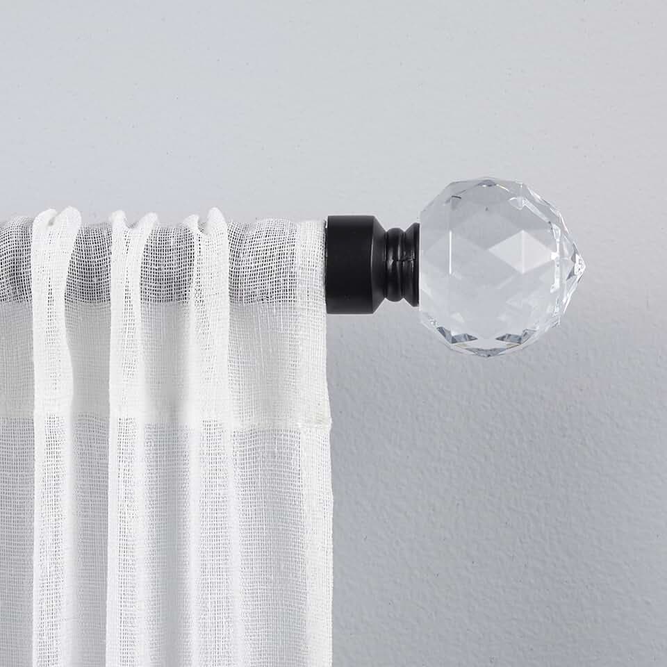 EXCLUSIVE HOME Crystal Ball 1" Curtain Rod and Coordinating Finial Set, Matte Black, Adjustable 36"-72"