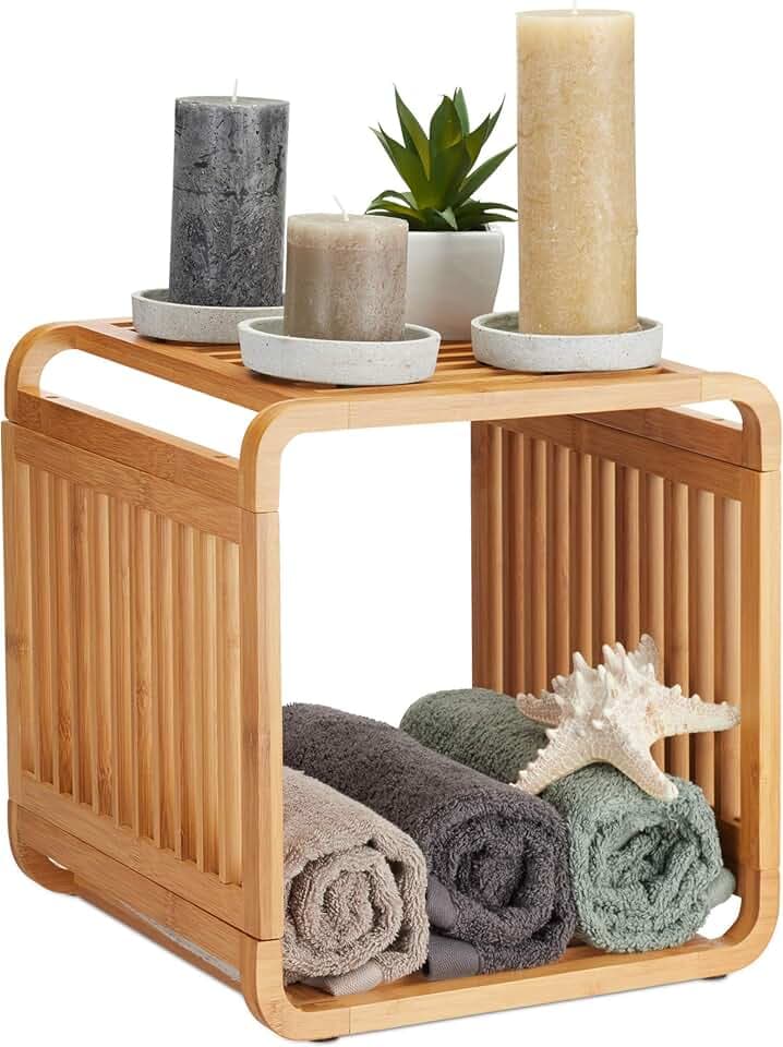 Relaxdays Bambus Regal, abgerundetes Standregal, Natur