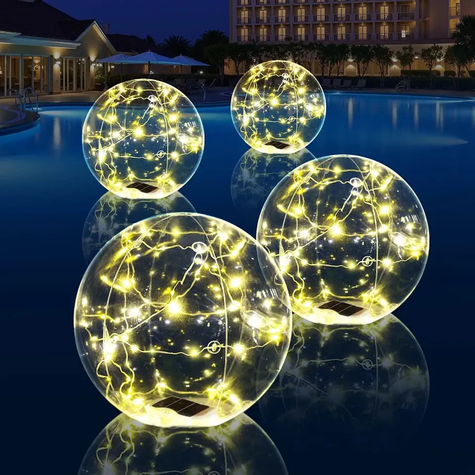 Floating Pool Lights, 15 Inch Warm White Solar Pool Light that Float, IP68 Waterproof Inflatable Light Up Pool Balls, Float or Hang Solar Floating Lights for Pool Pond Wedding Party Decor-4PCS