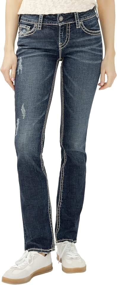 Silver Jeans Co. Women's Suki Mid Rise Curvy Fit Straight Leg Jeans