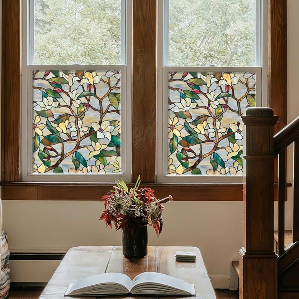 Spring Magnolia Window Privacy Film by Artscape - Decorative Stained Glass Design, Static Cling, Two-Way Privacy, Fade Resistant, Phthalate and BPA Free, Made in USA - 24 x 36 Inch