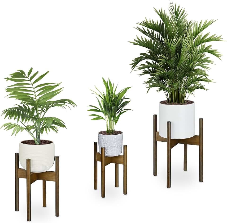 Relaxdays Pflanzenständer Bambus, 3er Set, Übertopfständer innen, für Verschiedene Durchmesser, Blumentopfhalter, braun