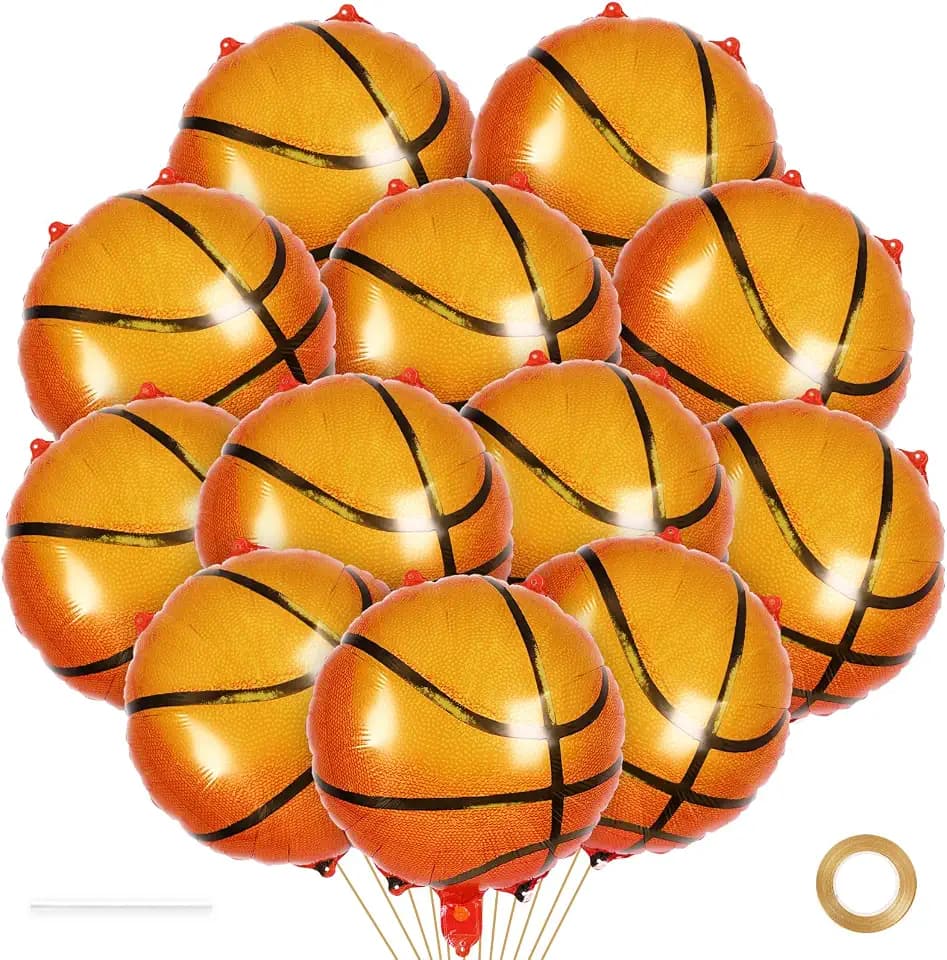 12 Pcs Basketball Balloons,18 Inch Basketball Foil Balloons,Sports Mylar Balloon Basketballs Birthday Decorations for Sports Theme Party Supplies