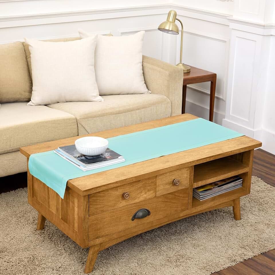 Solino Home Cotton Linen Dining Table Runner Pastel Turquoise, 14 x 60 in