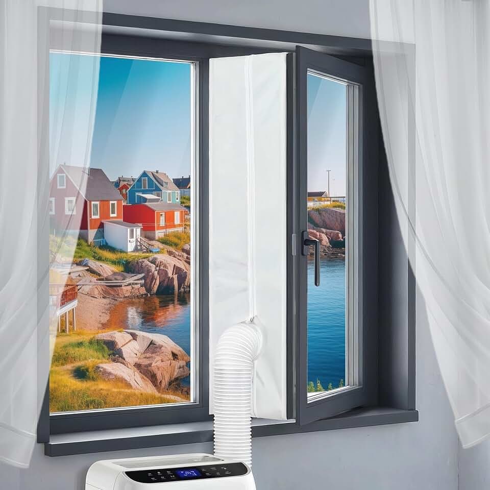 Klimaanlage Fensterabdichtung, Fensterabdichtung für Mobile Klimageräte, Wäschetrockner, Ablufttrockne, Hot Air Stop Geeignet für Universell Fenster, Flügelfenster, Dachfenster, Kein Bohren, 400CM