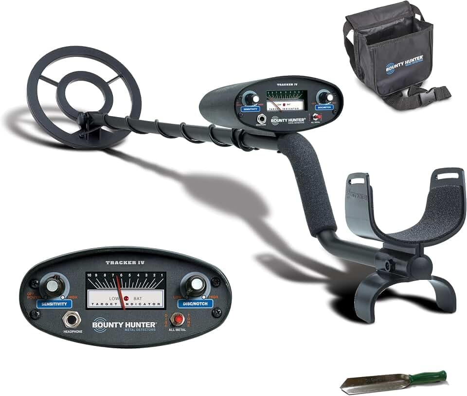 Bounty Hunter Tracker IV Metal Detector for Adults & Kids – Gold & Silver Finder with Waterproof 8" Coil, 3 Detection Modes, Easy to Use, Lightweight, Includes Digger & Pouch – Made in USA