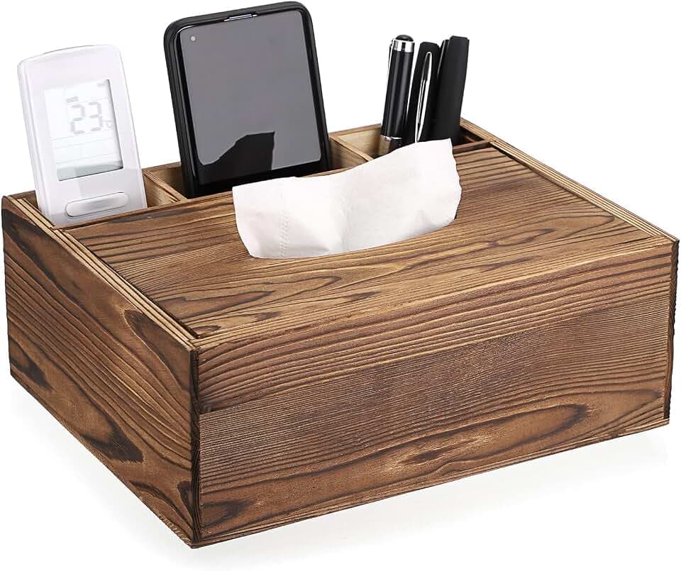 SUMTree Vintage Rechteckige Taschentuchbox aus Holz mit 3 Fächern Braun