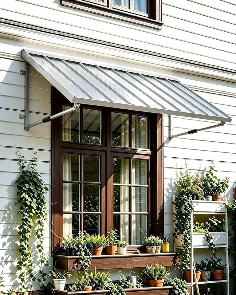 Metal Awning for Door Entrance, 81" W×32" D Inches Adjustable Angle Window Awnings for Patio, Sunsetter Shade Canopy Outdoor Exterior for Front Doors, Windows, Porches, Balconies, Light Gray