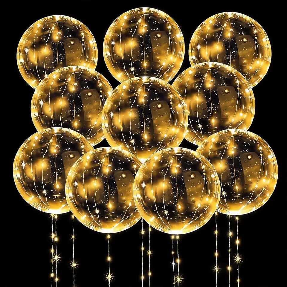 UZER LED-Leuchtende Bobo Ballons 10 Packungen, 20 Zoll klare Helium transparente Luftballons 15 Stück, leuchten im Dunkeln Ballons für Weihnachten Hochzeit Geburtstag Valentinstag