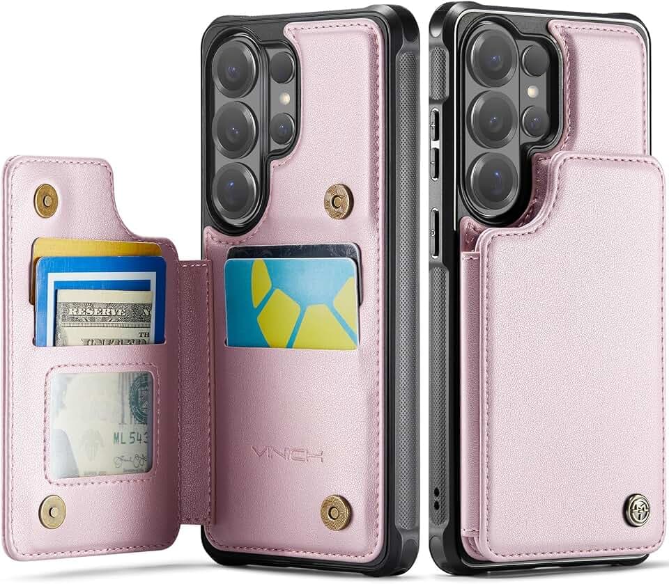 Vinich for Samsung Galaxy S26 Ultra Wallet Case with Card Holder, Pink