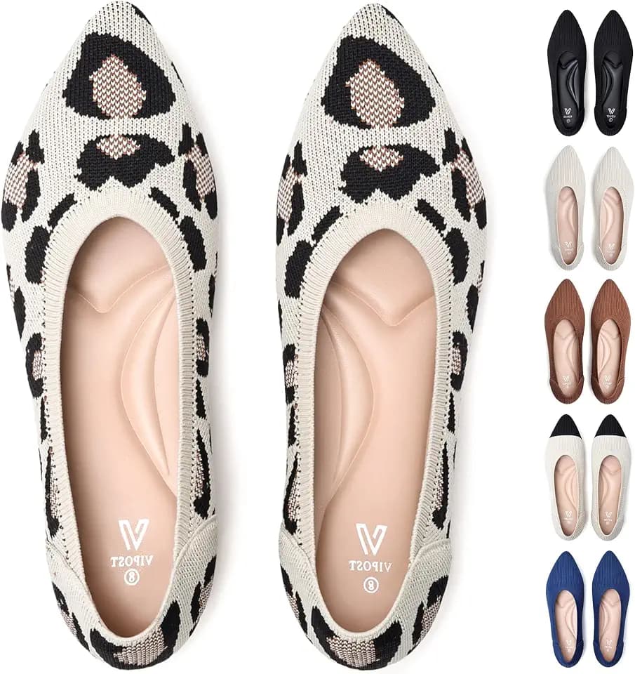 Vipost Knit Ballet Flats for Women, Pointed Toe Foldable Slip On Flats Shoes - Lightweight Breathable Dressy Flats for Work, Travel, Wedding