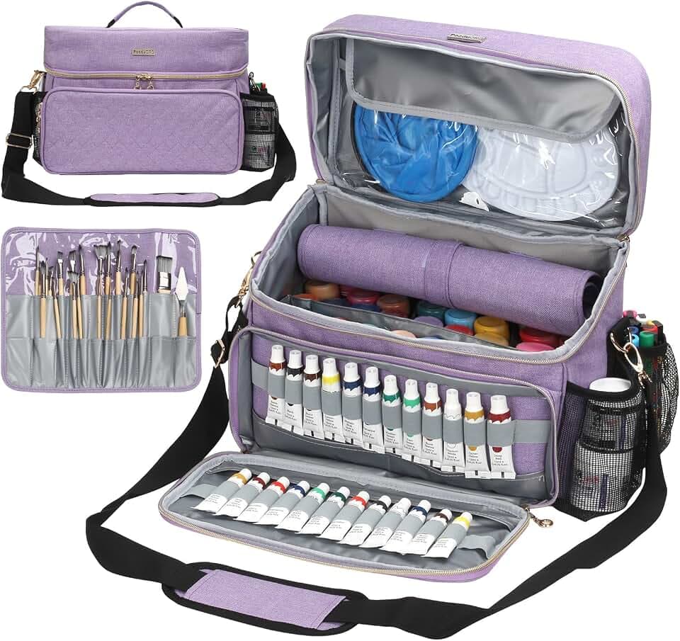 Art Supplies Organizer Aufbewahrungstasche mit abnehmbarem Pinselhalter und Trennwand – Tragetasche für Zuhause/Reisen/Outdoor, passend für Markierungen, Acrylfarbe, Paletten, Falteimer, Portfolios