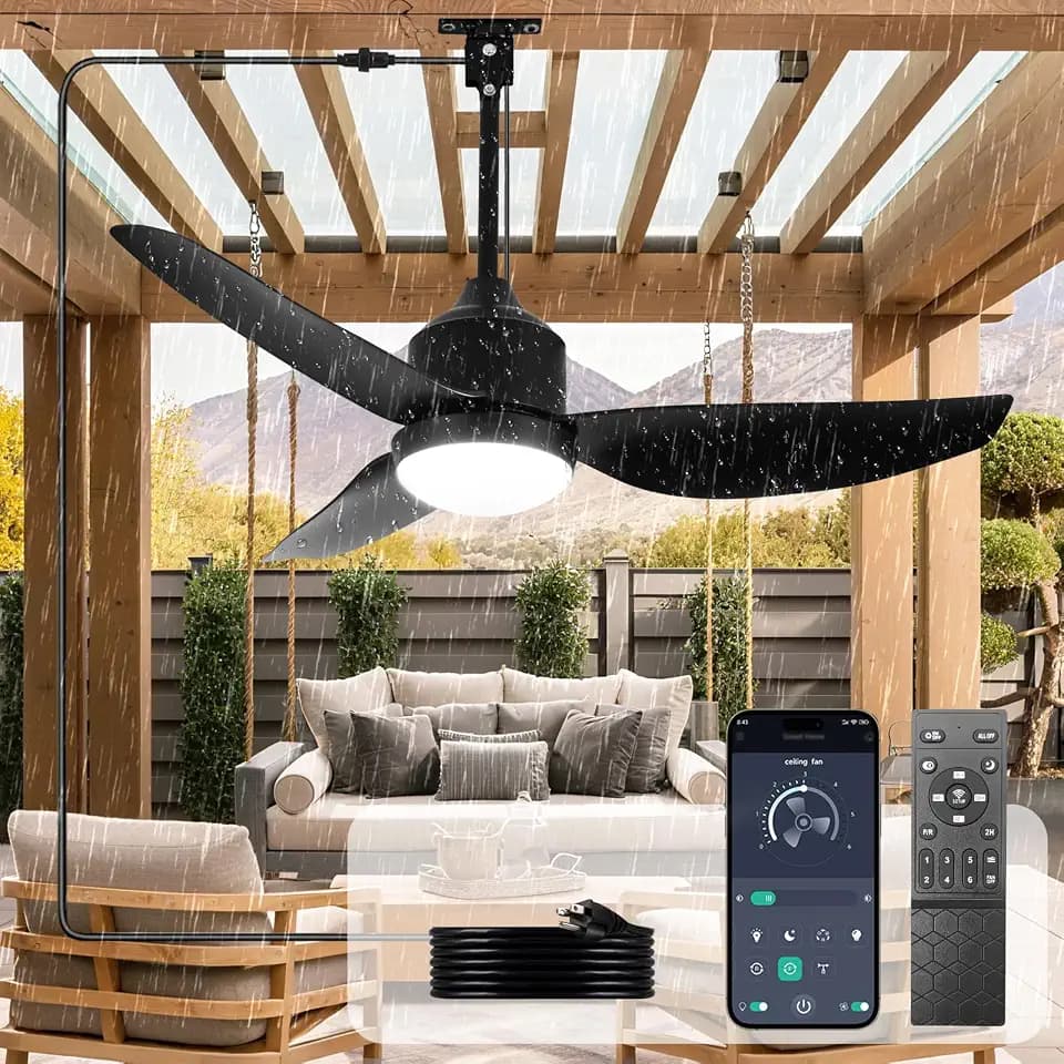 Depuley 42-Inch Ceiling Fans with Lights: Outdoor Black Waterproof Ceiling Fan for Patios - Plug in Gazebo Fans with Remote Control - Outdoor Fan for Pergola Porch 3 CCT DC Motor