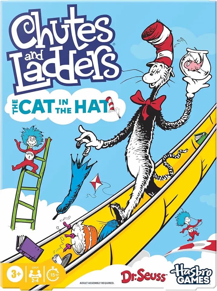 Hasbro Gaming Chutes and Ladders: The Cat in the Hat Edition Board Game | Preschool Games | 2 to 4 Players | 15 Mins. | Ages 3+ | Kids Gifts
