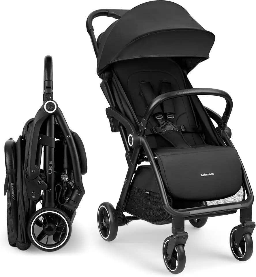 KikkaBoo Buggy Kinderwagen Reisebuggy CIELA, Bis 22 kg, Leicht (7,1 kg), One-Hand-Faltbar, Atmungsaktiv & Wasserabweisend, Inkl. Regenschutz, Schwarz