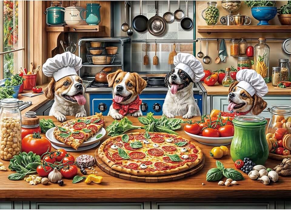 Funny Dog Pizza Jigsaw Puzzle, 1000 Piece Puzzle for Adults, Food Kitchen Puzzles, Animal Pet Lover Challenging Puzzles, Interlock Perfectly No Dust, Gifts for Mother's Father's Day