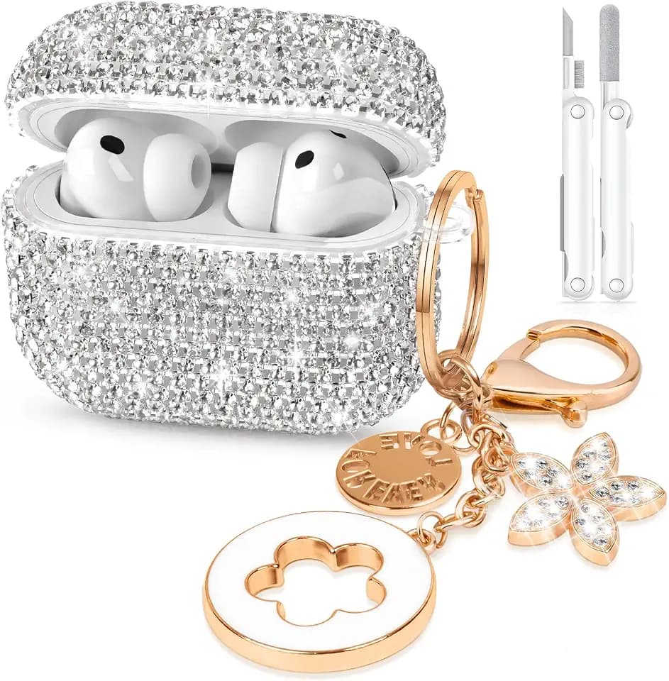 for AirPods Pro 3 Case 2025, Glitter Diamond Case Cover Bling Compatible with Airpods Pro 3rd Generation Case Cute for Women Girly, Includes Cleaning Kit and Keychain (Silver)