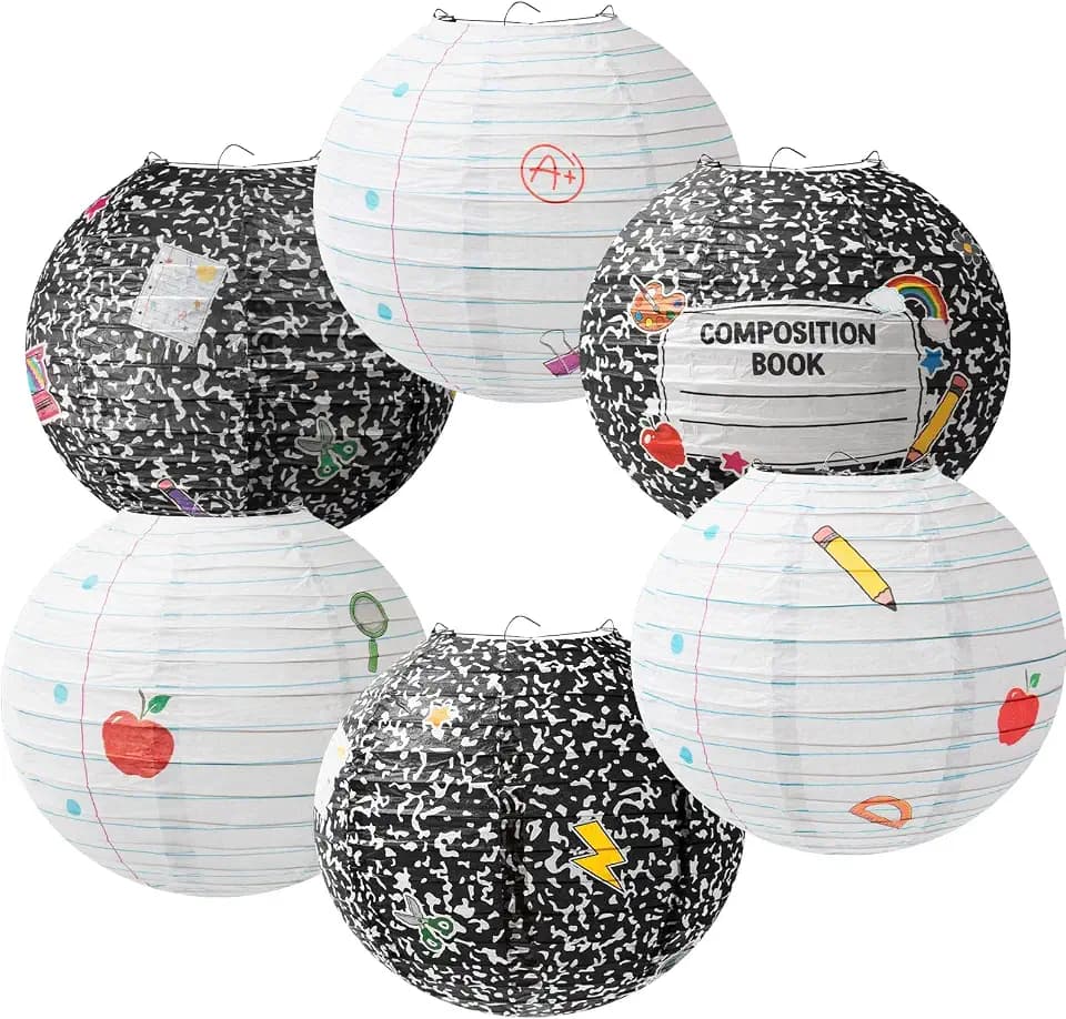 6 Pcs Composition Notebook Paper Lanterns Classroom Decor, Mixed