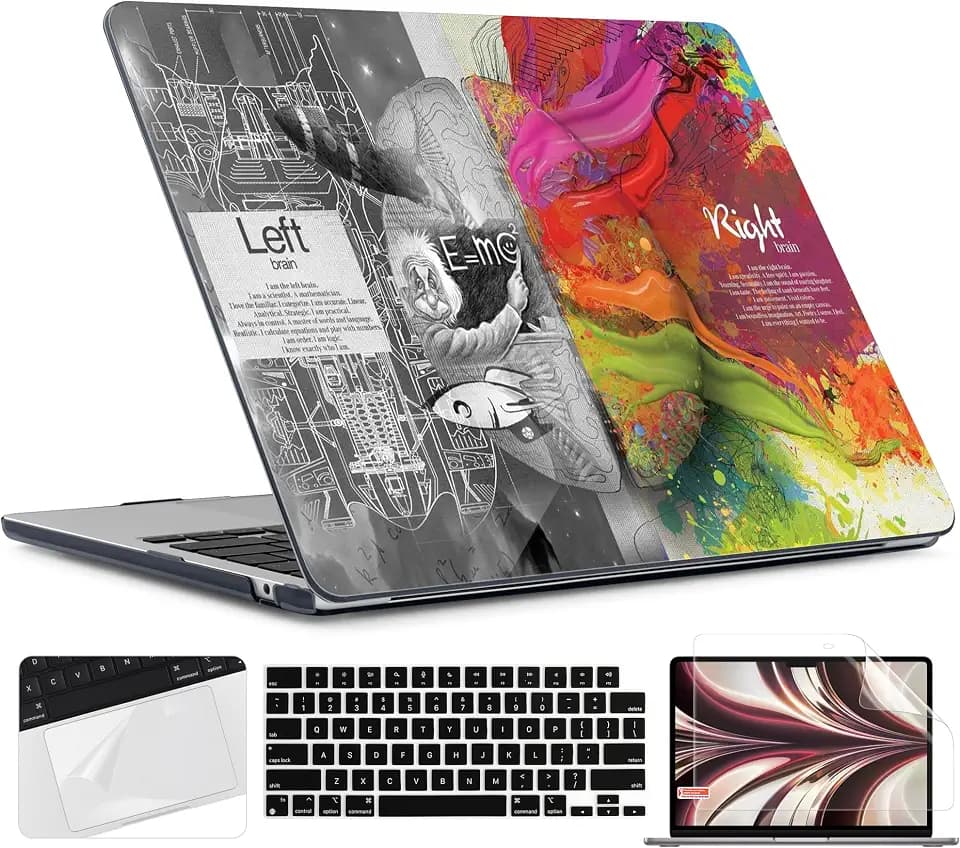 TWOLSKOO for MacBook Air 13 inch Case M5 2026 M4 2025 M3 M2 2024-2022 A3449 A3240 A3113 A2681, Plastic Hard Shell & Keyboard Cover & Screen Film for MacBook Air 13.6 inch Case, Creative Brain