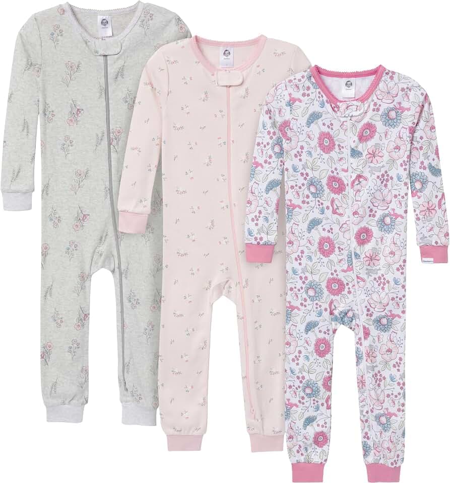 Gerber Baby Girls 3-Pack Snug Fit Footless One Piece Cotton Pajamas