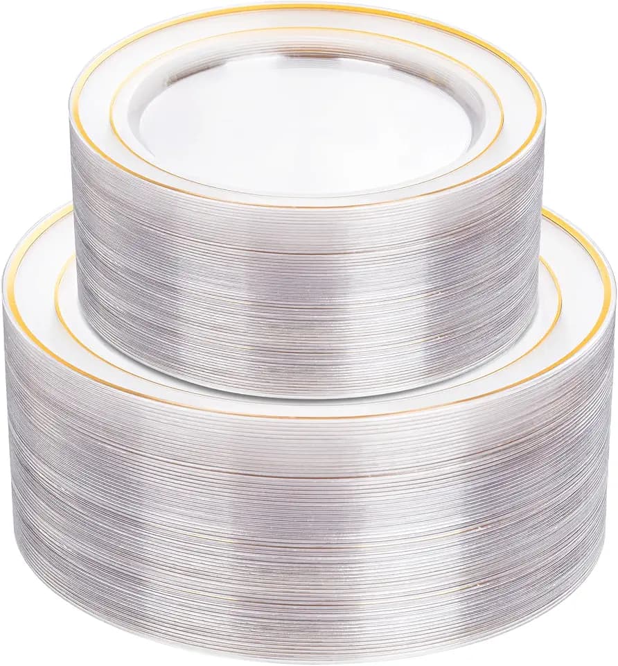 I00000 102 Pcs Clear Gold Plastic Plates, Premium Disposable Party Plates