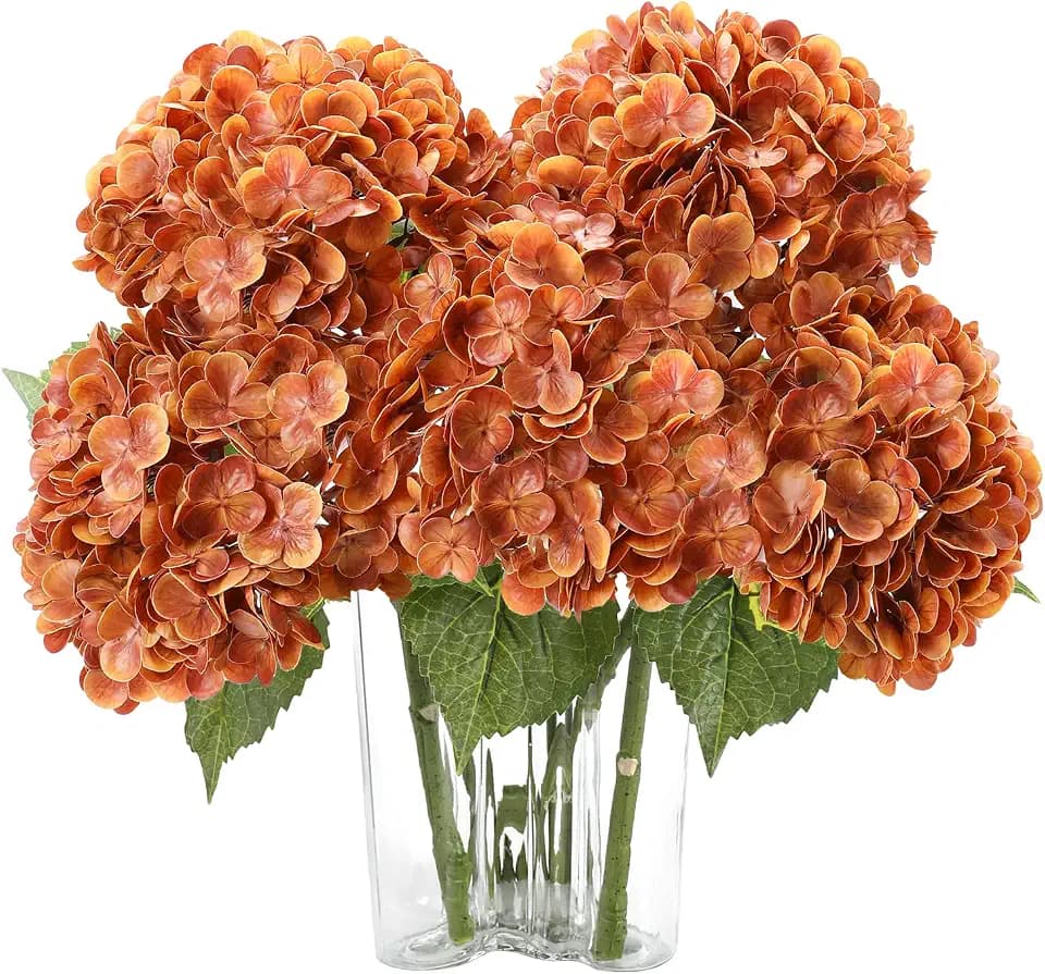 Coferset 3pcs Lifelike Real Touch Hydrangea Artificial Flowers,Fall Orange