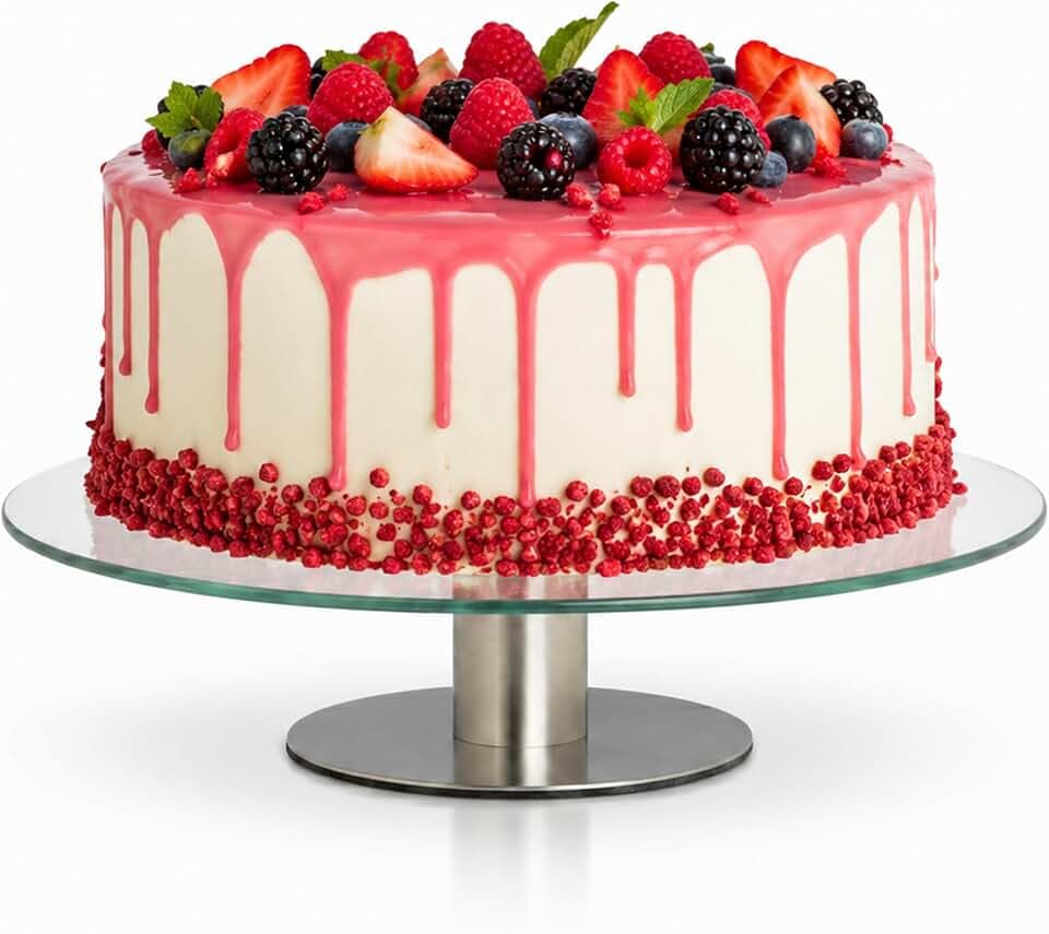 Relaxdays Tortenplatte drehbar, Standfuß, Kuchenplatte zum Dekorieren, Torten Drehteller für Kuchen, Ø 30cm, transparent, 1 Stück