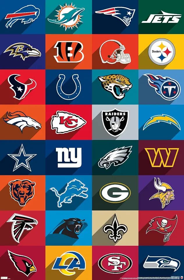 NFL League - Logos 24 Wall Poster, 34L" x 22.4W", Premium Unframed Version