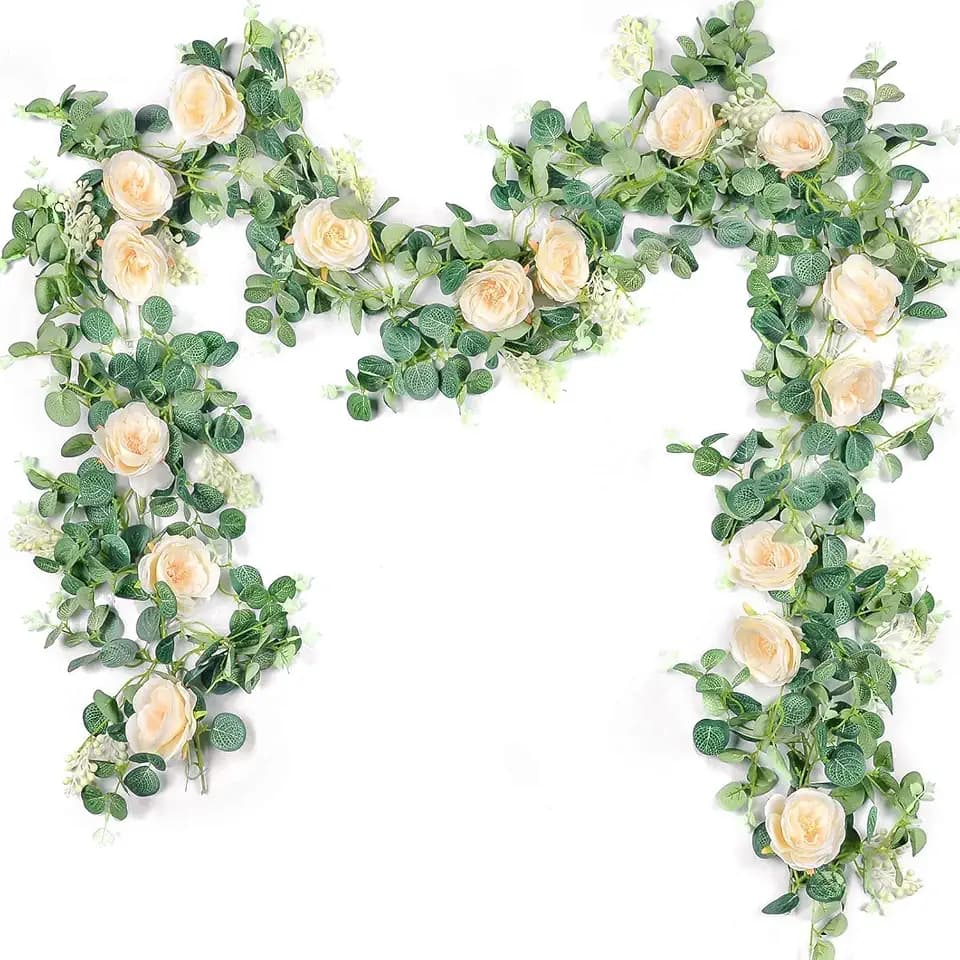 Der Rose 2Pcs 6.5FT Fake Floral Greenery Garland for Backdrop Wedding Decor