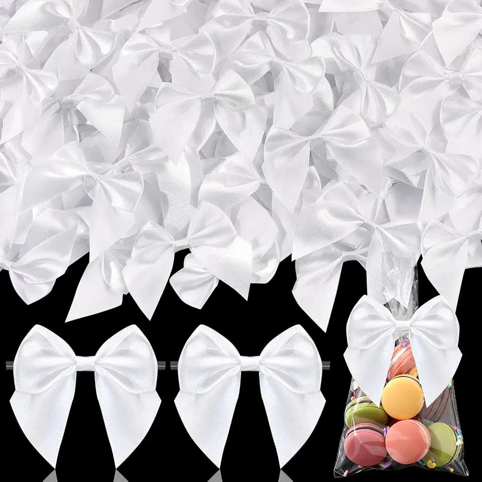 50PCS White Bows for Treats, 2.75" Ribbon Mini Bow Twist Tie Bows Decor