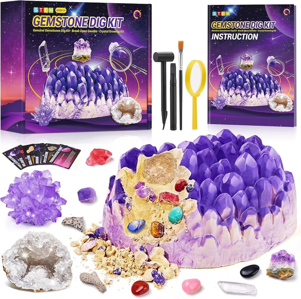 Mineralien-Ausgrabungs-Set für Kinder, Jumbo Edelstein-Experimentierset mit Steinen, Geoden und Kristallen, Geburtstagsgeschenk ab 6 Jahren