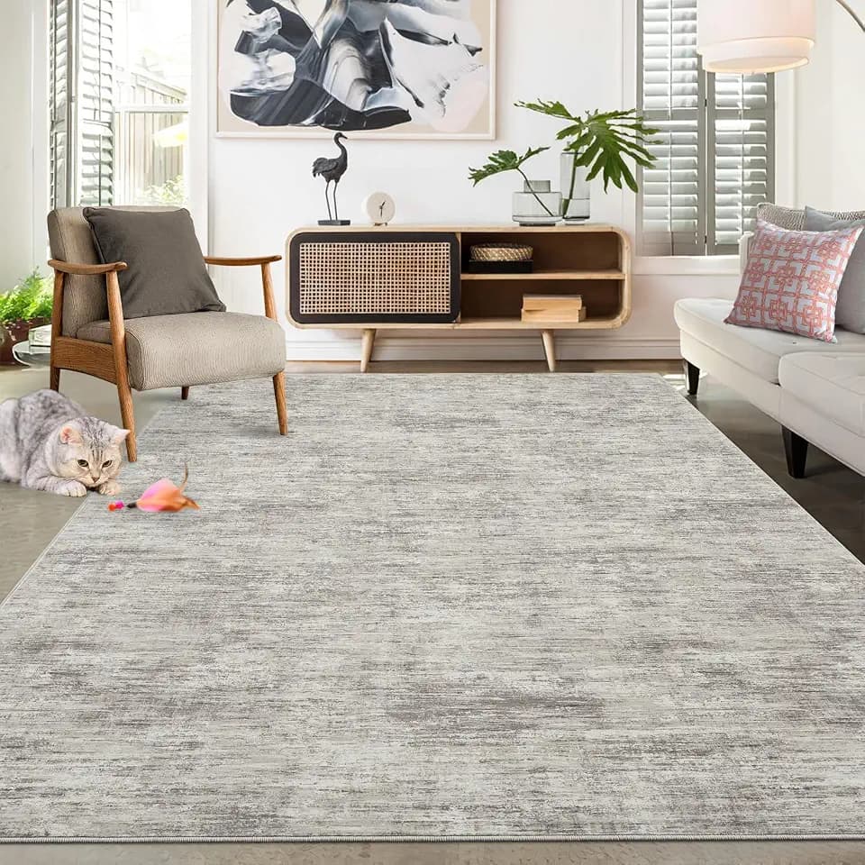 RUGSREAL Washable Rug 10x13 for Living Room Modern Abstract Area Rug Non-Slip Large Contemporary Bedroom Carpet Stain Resistant Aesthetic Accent Floor Carpet Foldable Solid Rug for Home Office, Taupe
