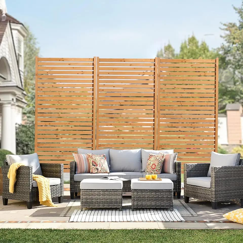 VEVOR Wooden Privacy Screen, 36" W x 73" H Outdoor Privacy Screen, Freestanding Wood Privacy Panel with Stand, Decorative Patio Privacy Screen, Outdoor Divider for Balcony Patio Lawn Garden