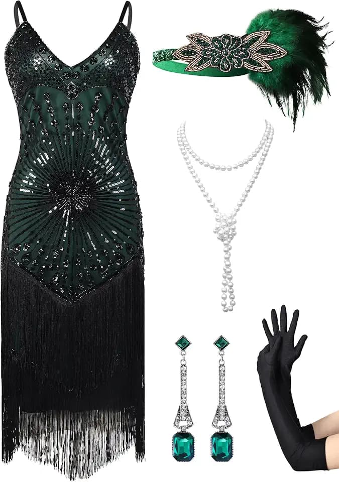Women's Flapper Dresses 1920s,Great Gatsby Dresses Sequin Fringe Cocktail Dress Roaring 20s Dress for Harlem