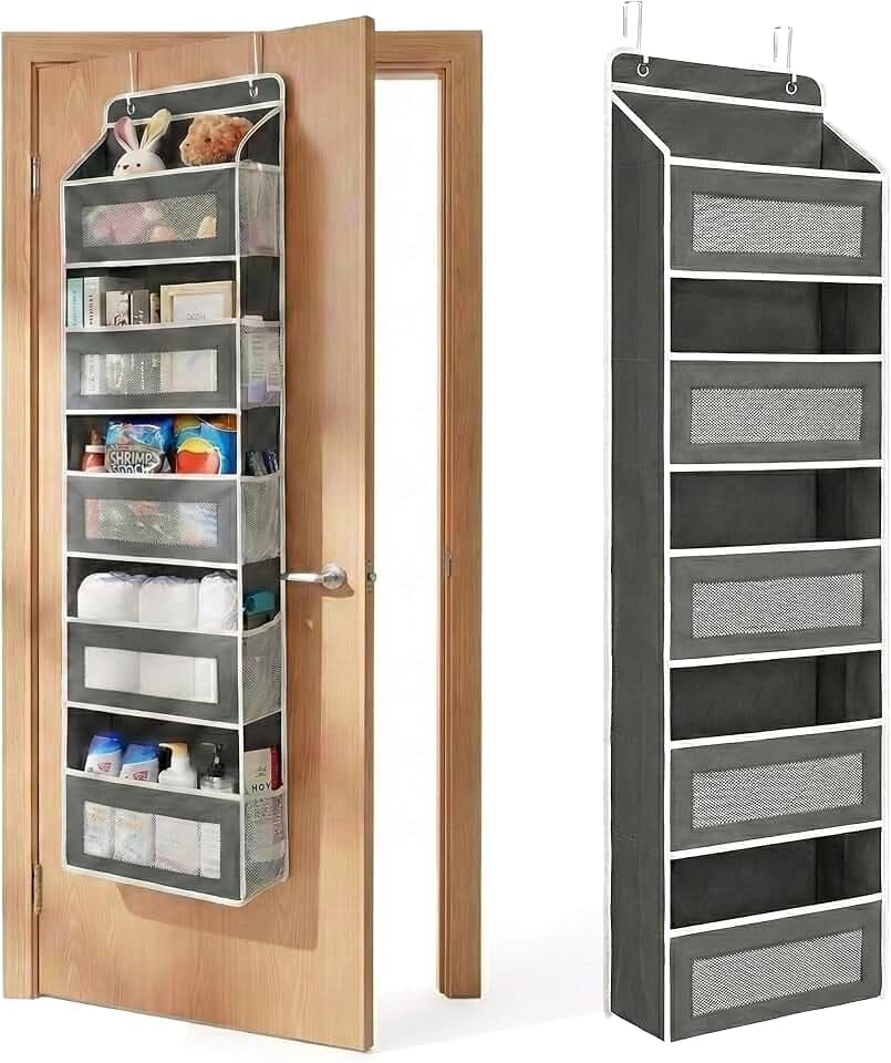 Hängeorganizer für die Tür, Upgrade Türorganizer mit 5 Fächern, Großes Hängeregal, Faltbares Aufbewahrungssystem für Bad, Kinderzimmer & Wohnmobil, Atmungsaktives Mesh, Dunkelgrau
