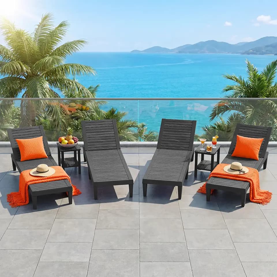 Outdoor Chaise Lounge Chairs Set of 4, Texture Black